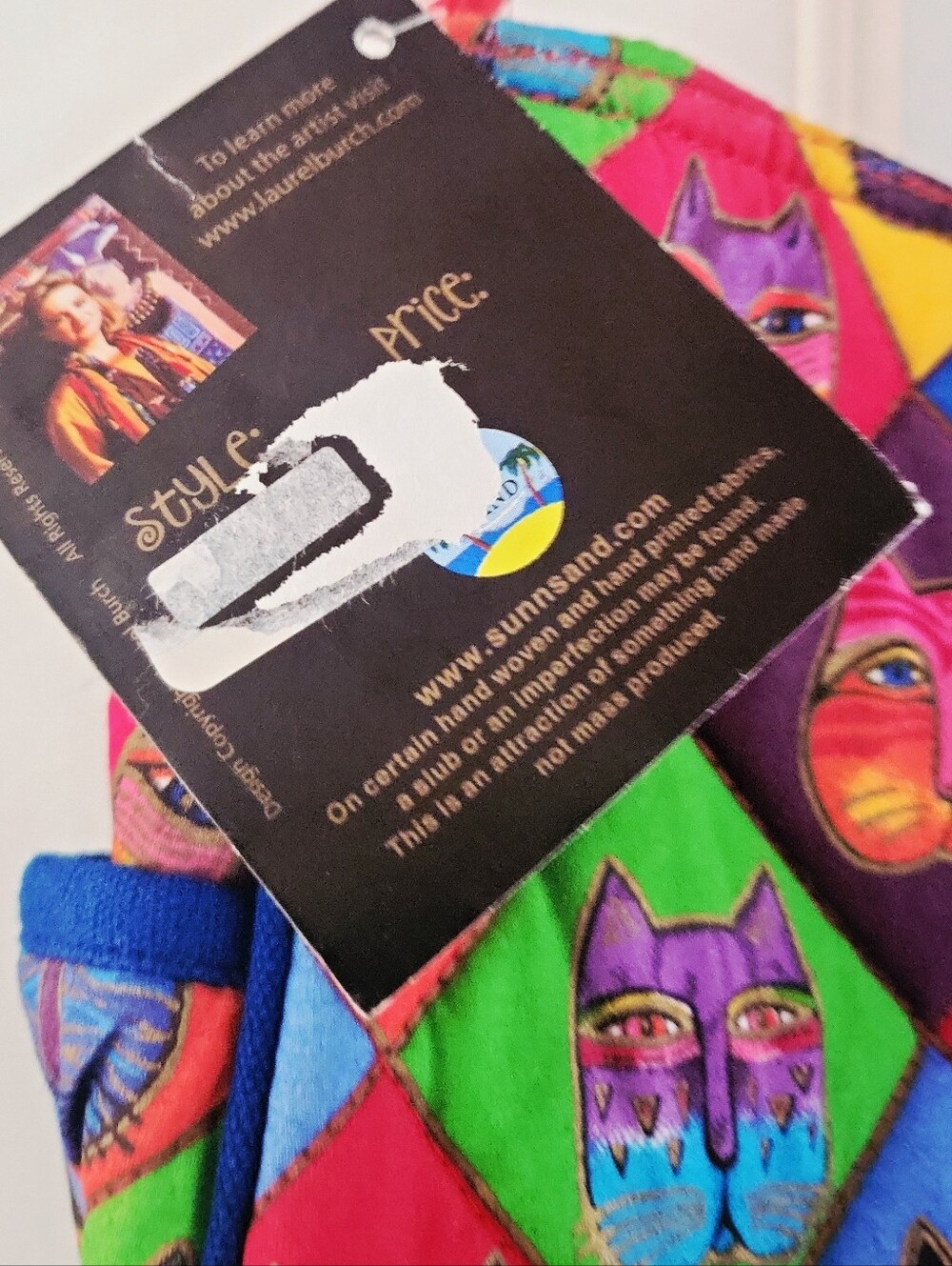 Vintage Laurel Burch Whimsy Feline Cat Face Quilted Top Handle Purse NWT - Picture 10 of 13